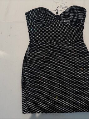 Strapless Black Polka Dot Mini Dress